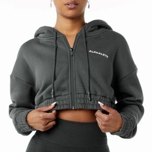Gray alphalete cropped zip-up hoodie